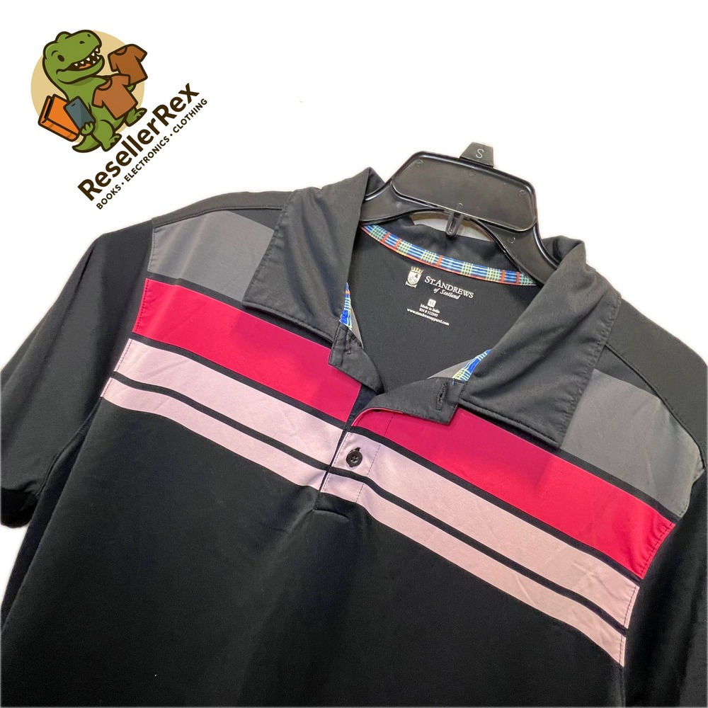 St Andrews of Scotland‎ Mens XL Polo Shirt Black Red Gray Golf Athletic